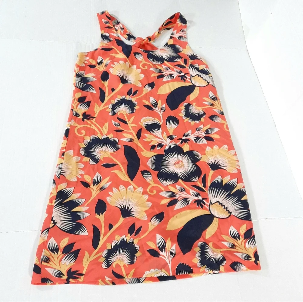 J Crew Silk Hibiscus Floral Twist Back Dress